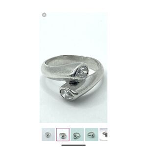 Vintage 925 sterling silver bypass knot ring CZ clear stone ends 7 Cahuse by JC